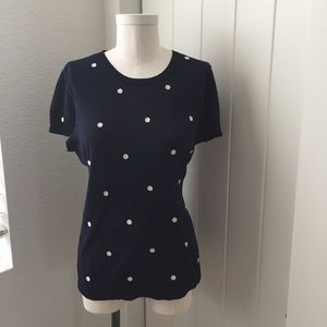 J. Crew Navy polka dot Short Sleeved Top (Size M)